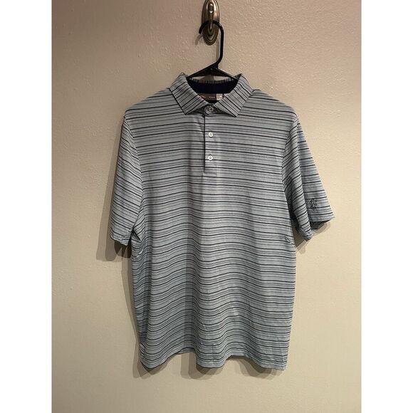 Kjus Mens 52 Large Polo Shirt Performance Stretch Blue Striped - Picture 1 of 7